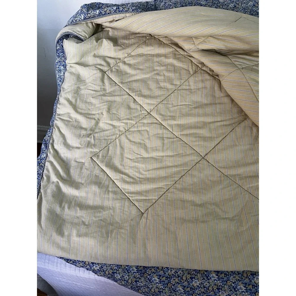 Vtg Tommy Hilfiger Elizabeth Anne Queen Comforter Blue Yellow Floral Striped Rev